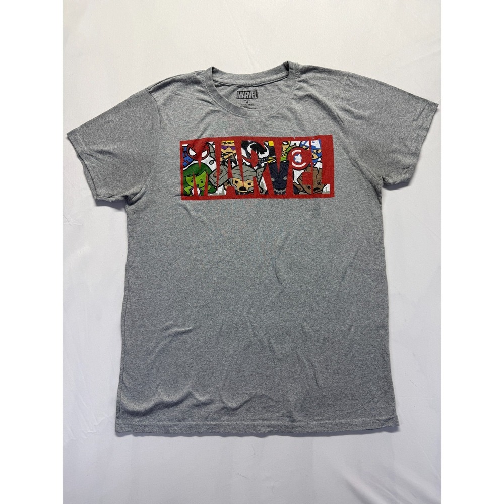Marvel Chibi T Shirt Mens Medium Heather Gray Logo Superhero Graphic Cotton